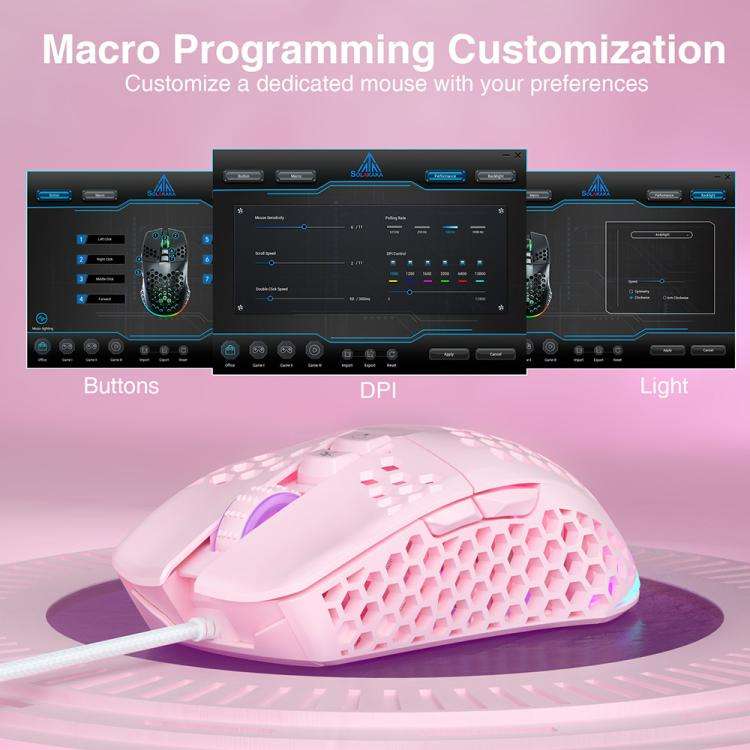 SOLAKAKA SM900 Honeycomb Hollow RGB Light Wired Gaming Mouse(Pink)