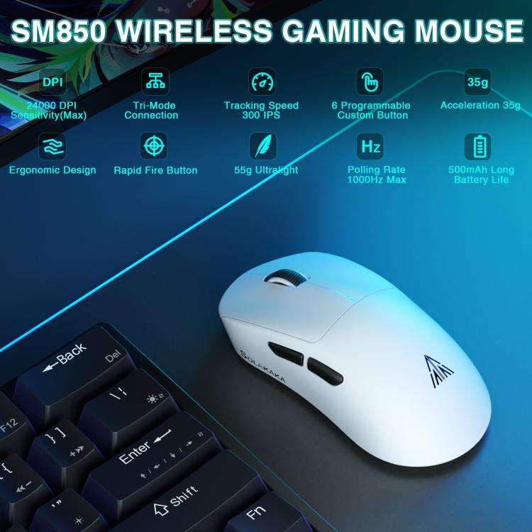 SOLAKAKA SM850 24000DPI 2.4GHz + BT + Wired Tri-mode Wireless Mouse(White)