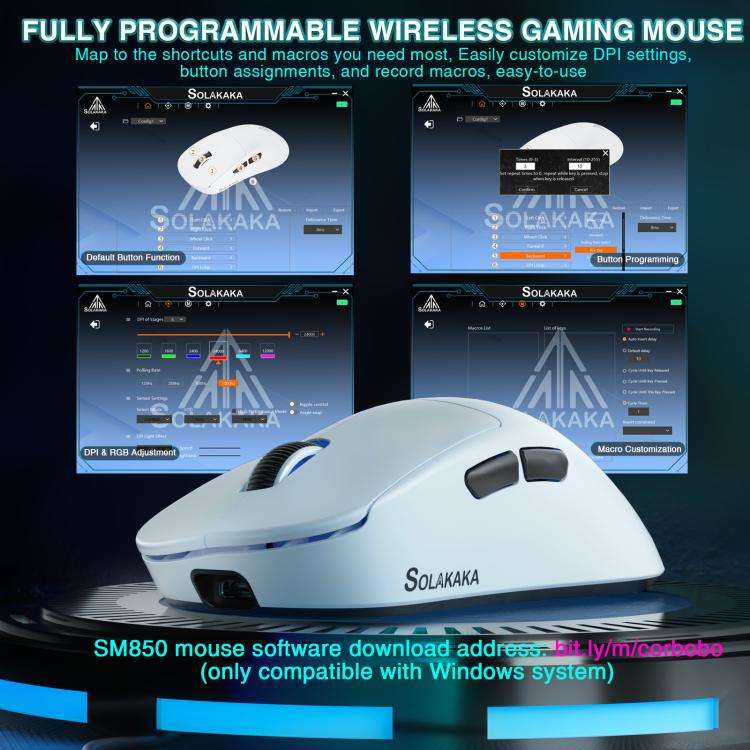 SOLAKAKA SM850 24000DPI 2.4GHz + BT + Wired Tri-mode Wireless Mouse(White)