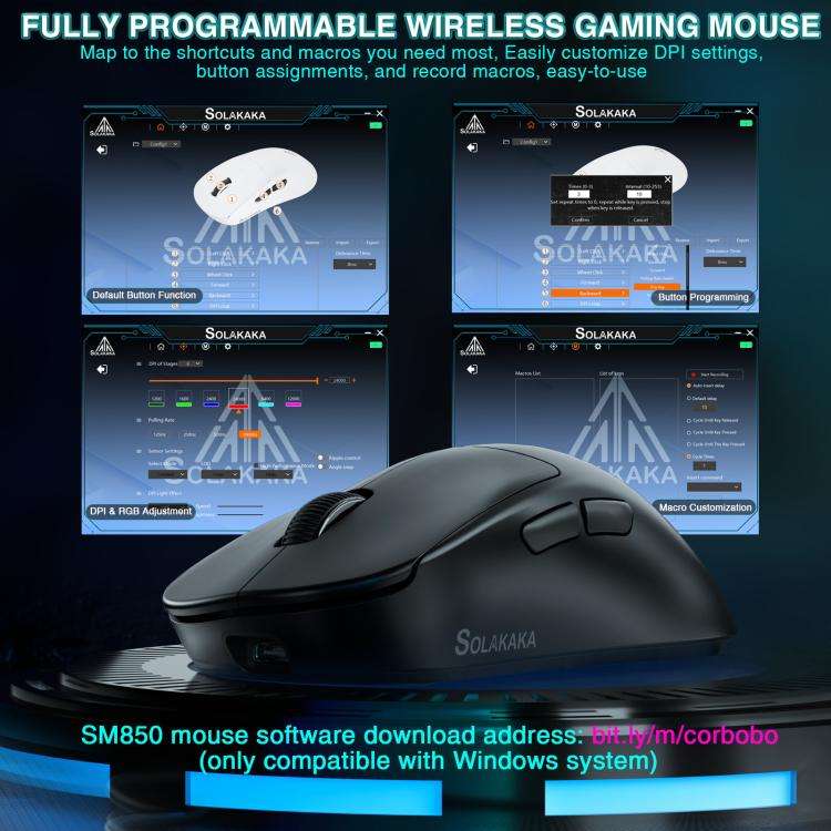 SOLAKAKA SM850 24000DPI 2.4GHz + BT + Wired Tri-mode Wireless Mouse(Black)