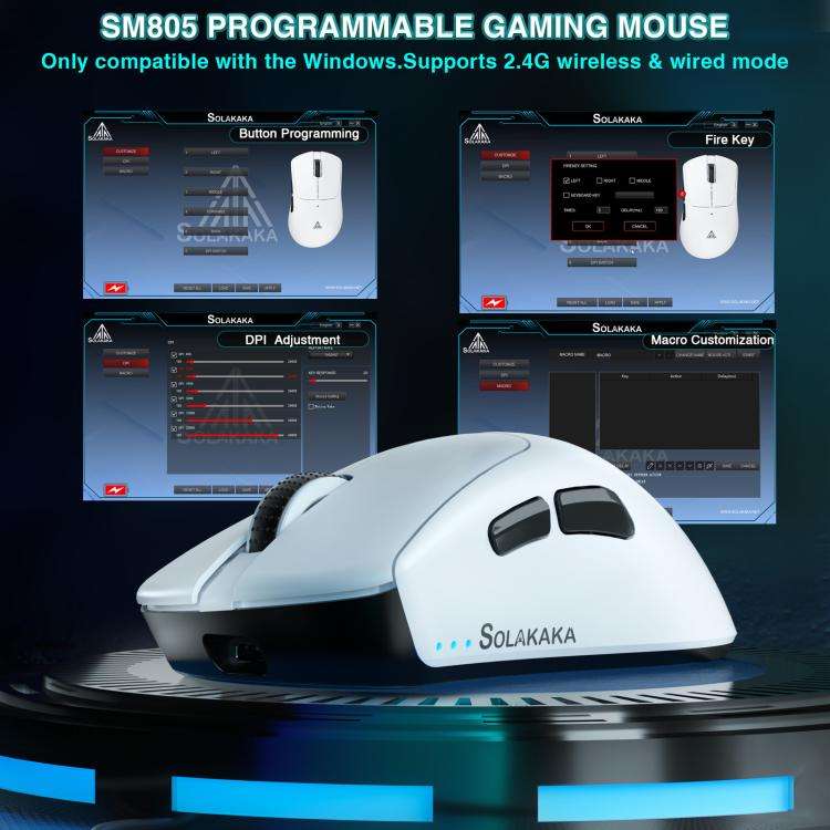 SOLAKAKA SM805 24000DPI 2.4GHz + BT + Wired Tri-mode Wireless Mouse(White)