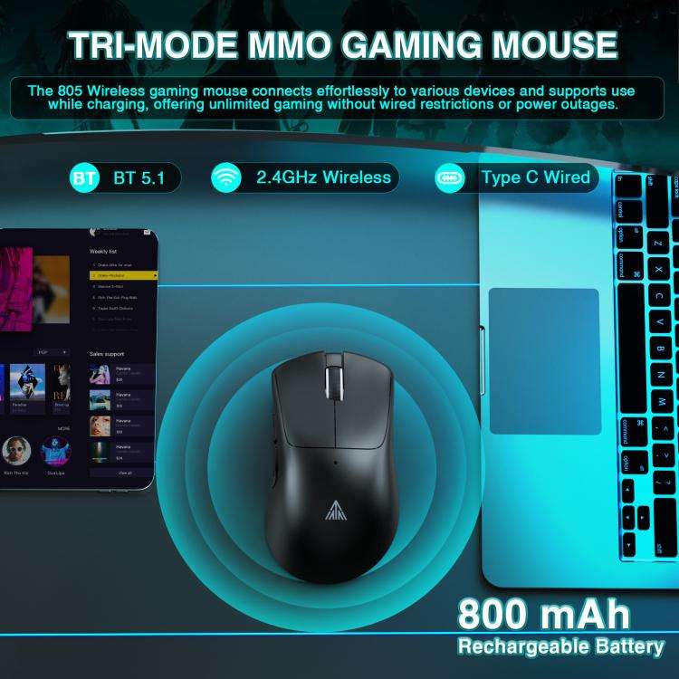 SOLAKAKA SM805 24000DPI 2.4GHz + BT + Wired Tri-mode Wireless Mouse(Black)