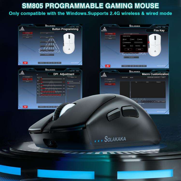 SOLAKAKA SM805 24000DPI 2.4GHz + BT + Wired Tri-mode Wireless Mouse(Black)