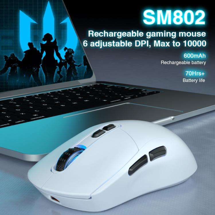 SOLAKAKA SM802 Ultra-light 2.4GHz + BT + Wired Tri-mode Wireless Mouse(White)