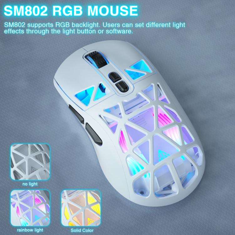 SOLAKAKA SM802 Ultra-light 2.4GHz + BT + Wired Tri-mode Wireless Mouse(White)