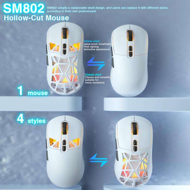 SOLAKAKA SM802 Ultra-light 2.4GHz + BT + Wired Tri-mode Wireless Mouse(White)