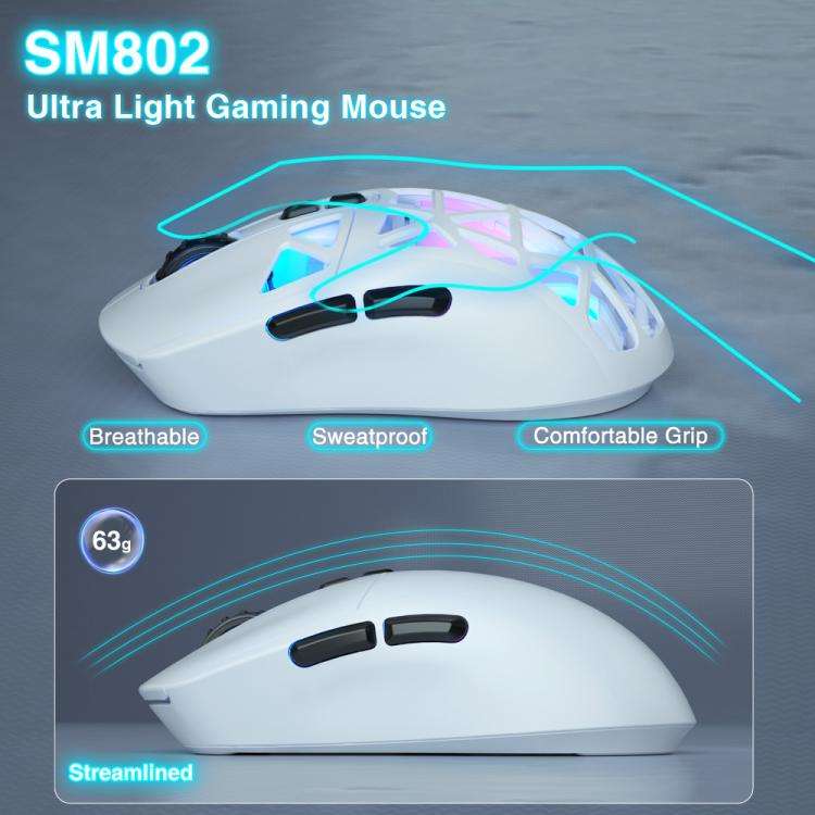 SOLAKAKA SM802 Ultra-light 2.4GHz + BT + Wired Tri-mode Wireless Mouse(White)