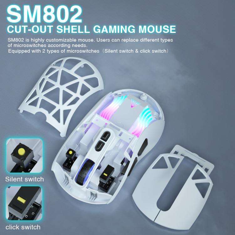 SOLAKAKA SM802 Ultra-light 2.4GHz + BT + Wired Tri-mode Wireless Mouse(White)