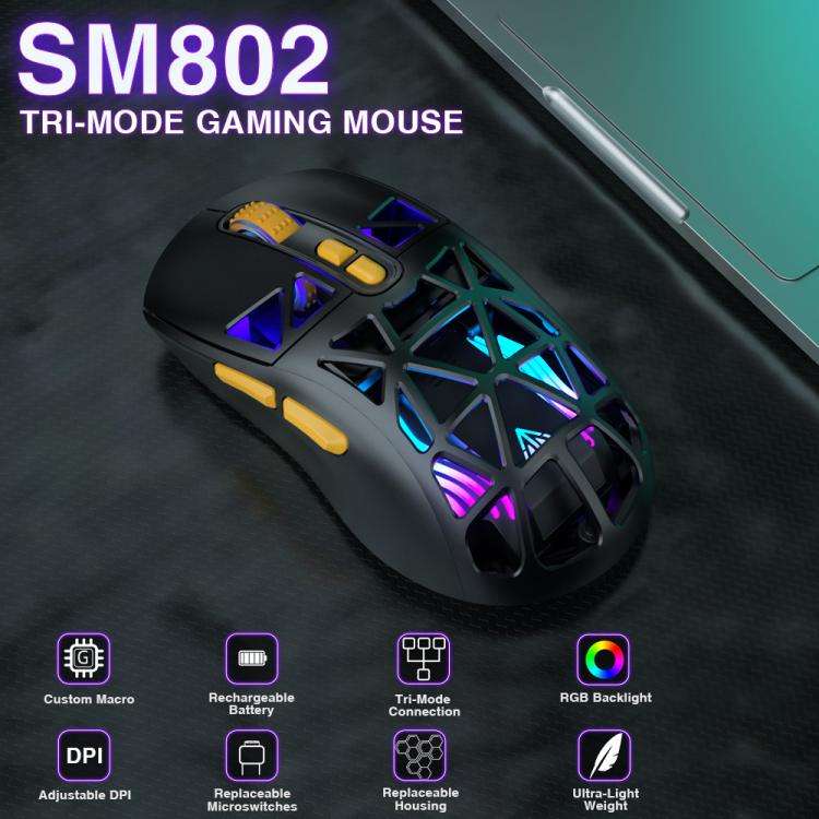 SOLAKAKA SM802 Ultra-light 2.4GHz + BT + Wired Tri-mode Wireless Mouse(Black)
