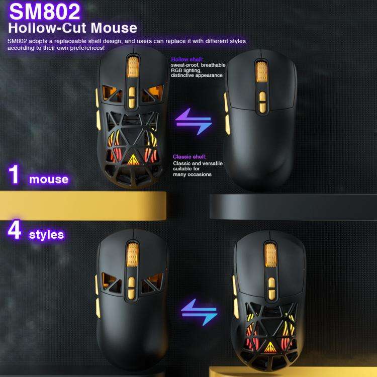 SOLAKAKA SM802 Ultra-light 2.4GHz + BT + Wired Tri-mode Wireless Mouse(Black)