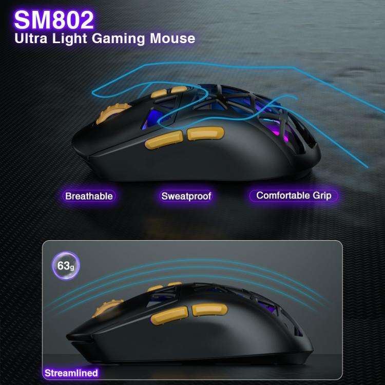 SOLAKAKA SM802 Ultra-light 2.4GHz + BT + Wired Tri-mode Wireless Mouse(Black)