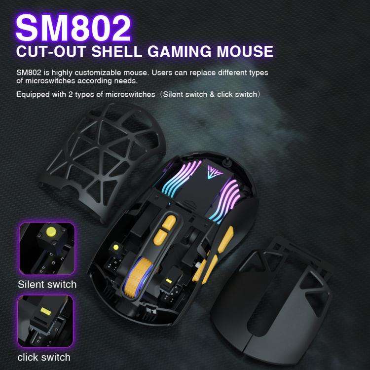 SOLAKAKA SM802 Ultra-light 2.4GHz + BT + Wired Tri-mode Wireless Mouse(Black)