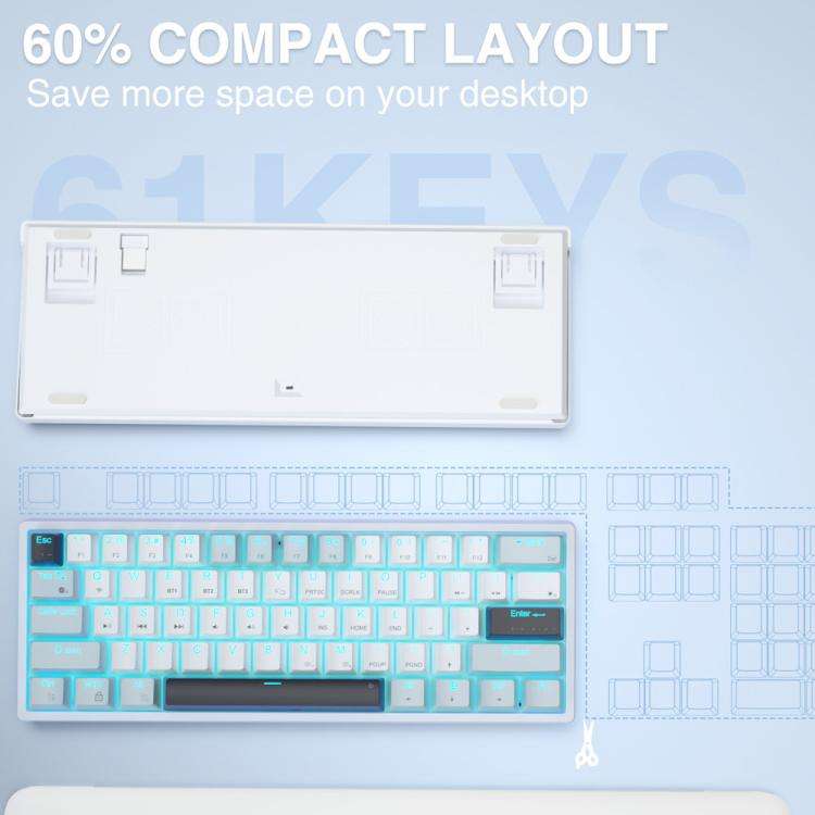 SOLAKAKA SK961 Tri-mode RGB 61 Keys Wireless Mechanical Keyboard, Type:Red Axis(White Blue)