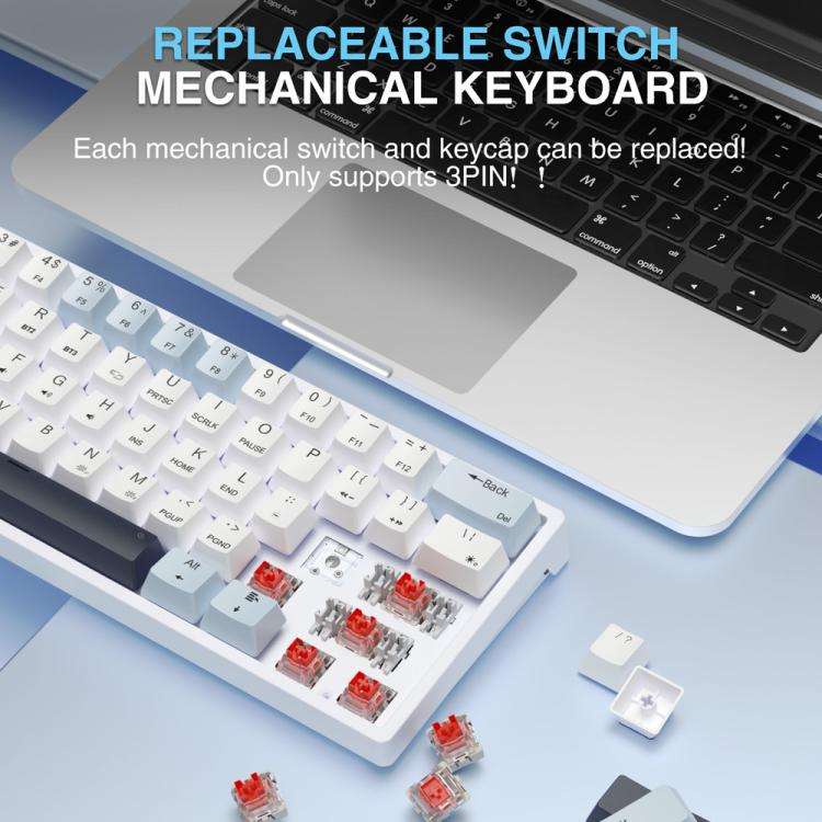 SOLAKAKA SK961 Tri-mode RGB 61 Keys Wireless Mechanical Keyboard, Type:Red Axis(White Blue)