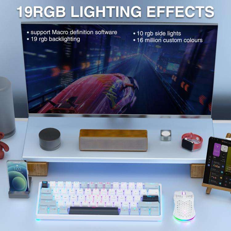 SOLAKAKA SK961 Tri-mode RGB 61 Keys Wireless Mechanical Keyboard, Type:Red Axis(White Blue)