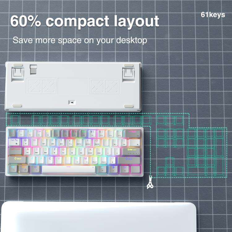 SOLAKAKA SK961 Tri-mode RGB 61 Keys Wireless Mechanical Keyboard, Type:Red Axis(Grey White)