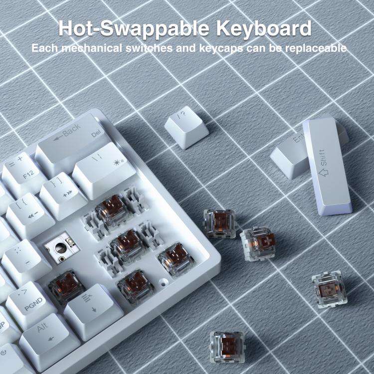 SOLAKAKA SK961 Tri-mode RGB 61 Keys Wireless Mechanical Keyboard, Type:Red Axis(Grey White)