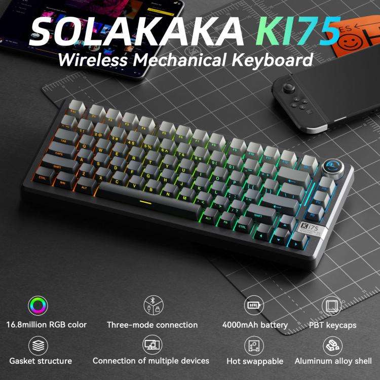 SOLAKAKA Ki75 Tri-mode RGB Side-Legend Wireless Mechanical Keyboard, Type:Seiya Switch(Gradient G...