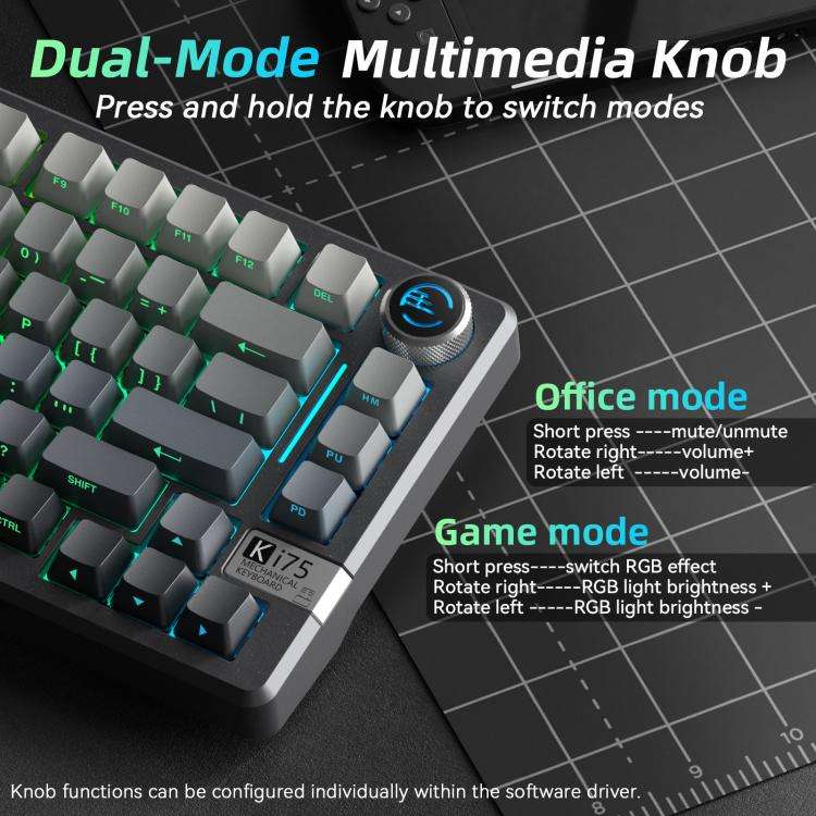 SOLAKAKA Ki75 Tri-mode RGB Side-Legend Wireless Mechanical Keyboard, Type:Seiya Switch(Gradient G...