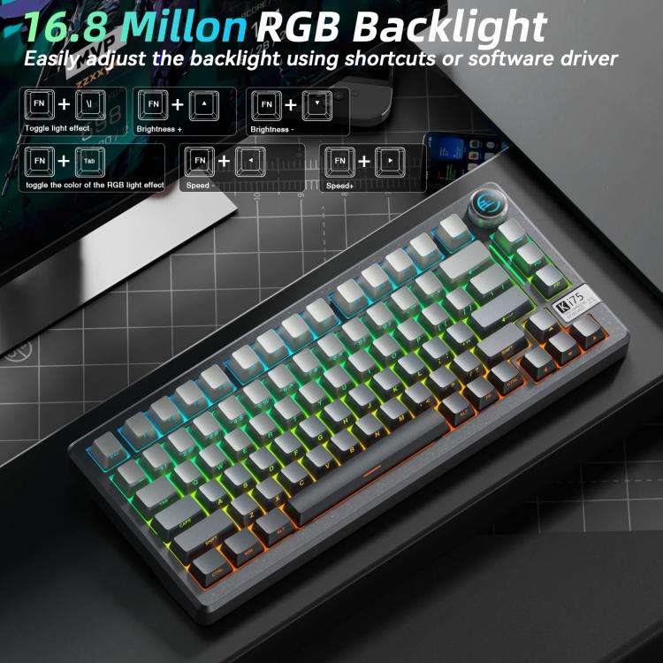SOLAKAKA Ki75 Tri-mode RGB Side-Legend Wireless Mechanical Keyboard, Type:Seiya Switch(Gradient G...