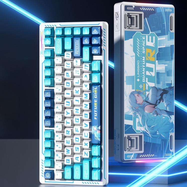 LINGBAO K75 82 Keys Triple-Mode Wireless Mechanical Keyboard, Type:Blue White-Smoky Purple Axis