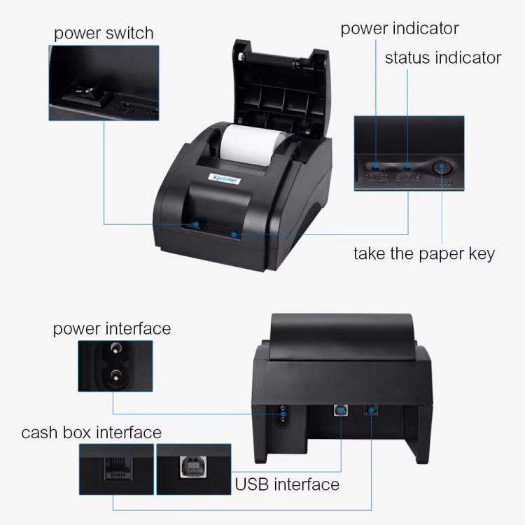 Xprinter XP58IIH 58mm Thermal Receipt Printer, Interface:USB(US Plug)