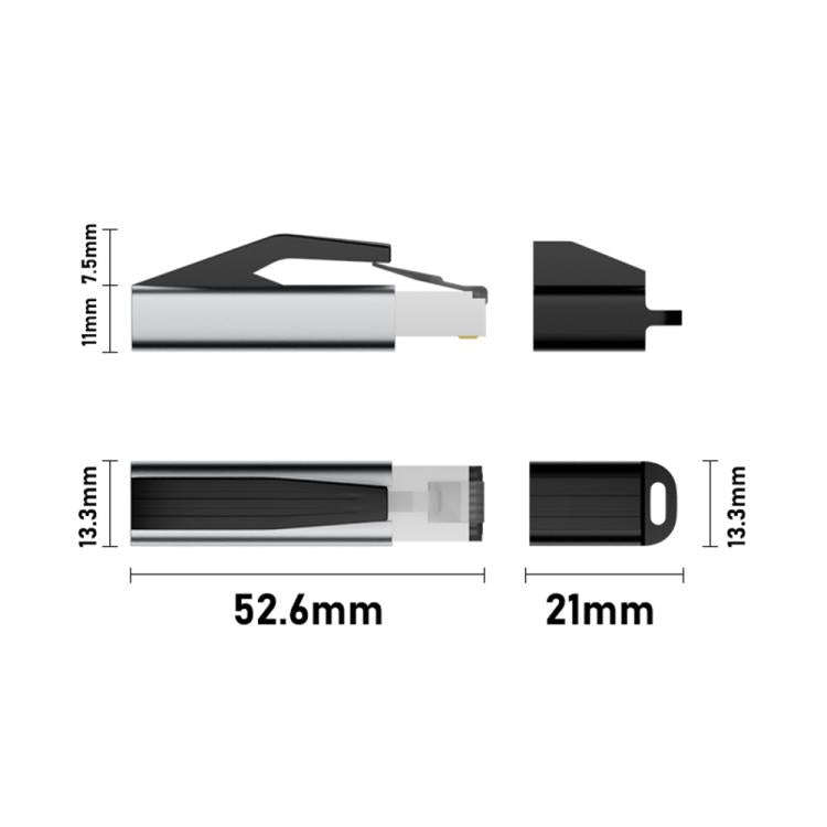 1000Mbps RJ45 to USB-C / Type-C Adapter with Keychain Cap(Dark Space Grey)