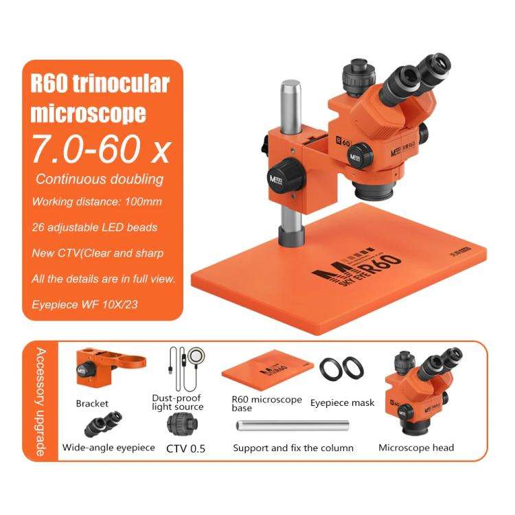MaAnt Sky Eye R60 7-60X Colorful Trinocular Microscope with Large Base(Orange)
