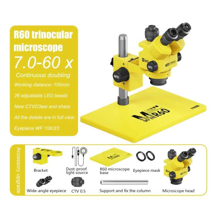 MaAnt Sky Eye R60 7-60X Colorful Trinocular Microscope with Large Base(Yellow)