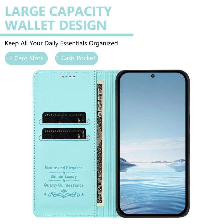 For Doogee Note 56X / 56X Pro Cute Cats Embossed Magnetic RFID Vegan Leather Phone Case(Mint Green)