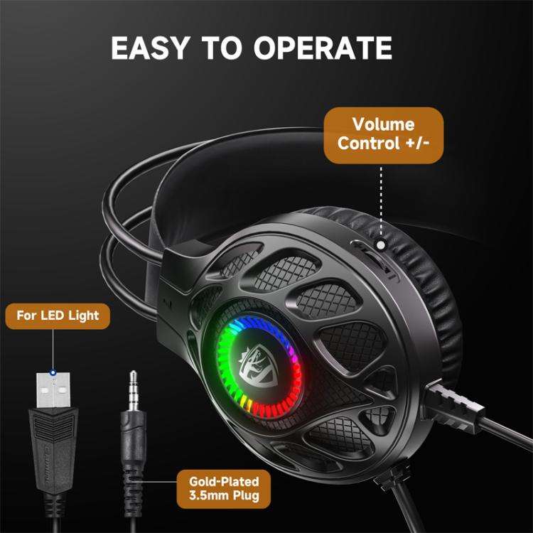 SoulBytes S200 3.5mm USB Wired LED Gaming Headset with Mic(Black)