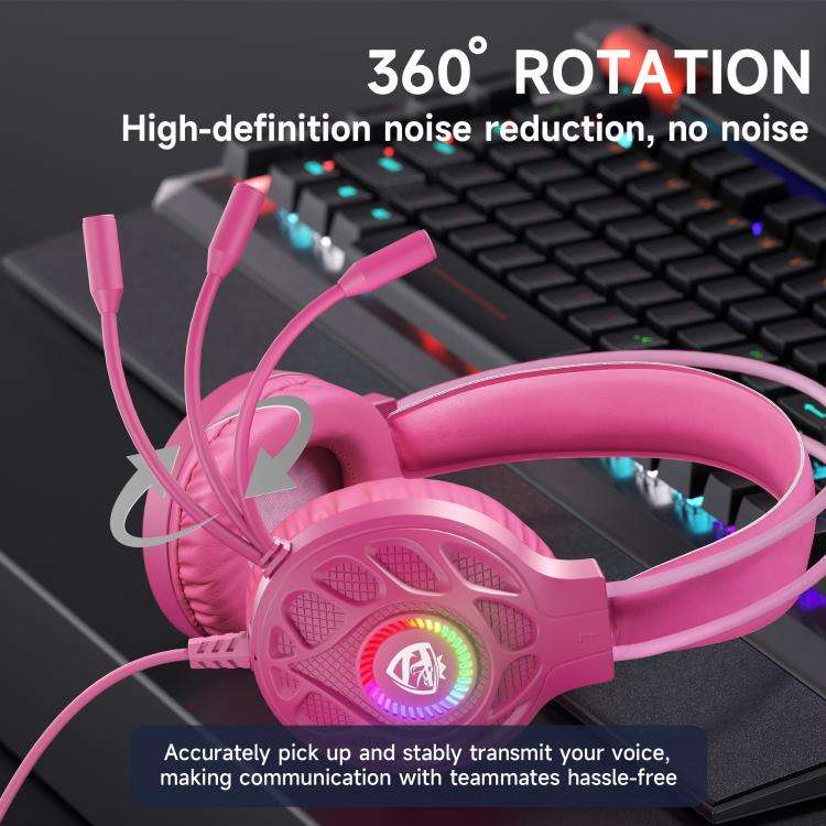 SoulBytes S200 3.5mm USB Wired LED Gaming Headset with Mic(Pink)