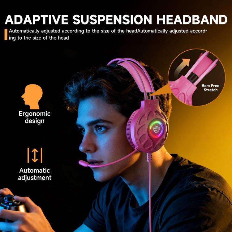 SoulBytes S200 3.5mm USB Wired LED Gaming Headset with Mic(Pink)