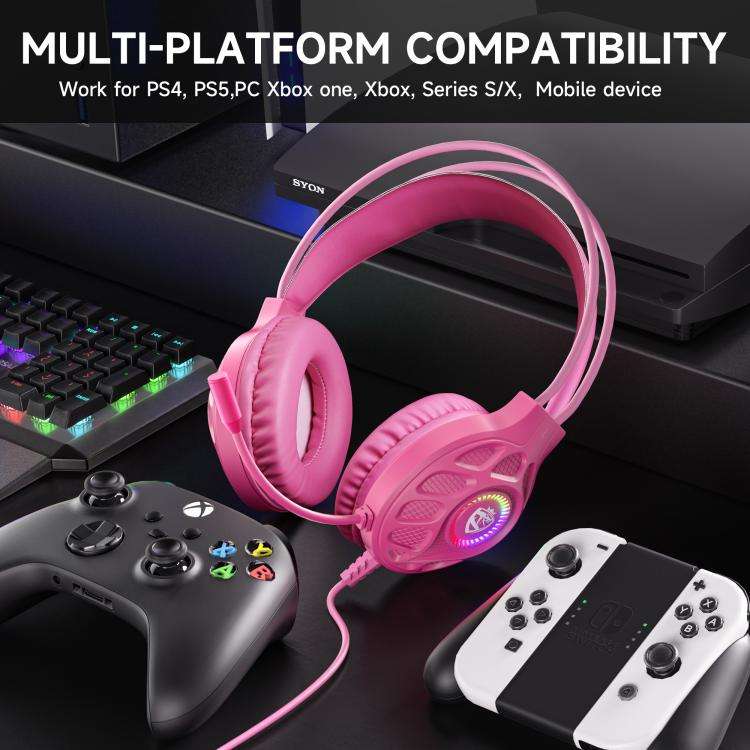 SoulBytes S200 3.5mm USB Wired LED Gaming Headset with Mic(Pink)