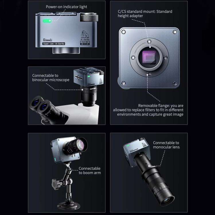 QianLi 6.5X-58X Gorilla 4K Industrial Camera, Plug:US Plug