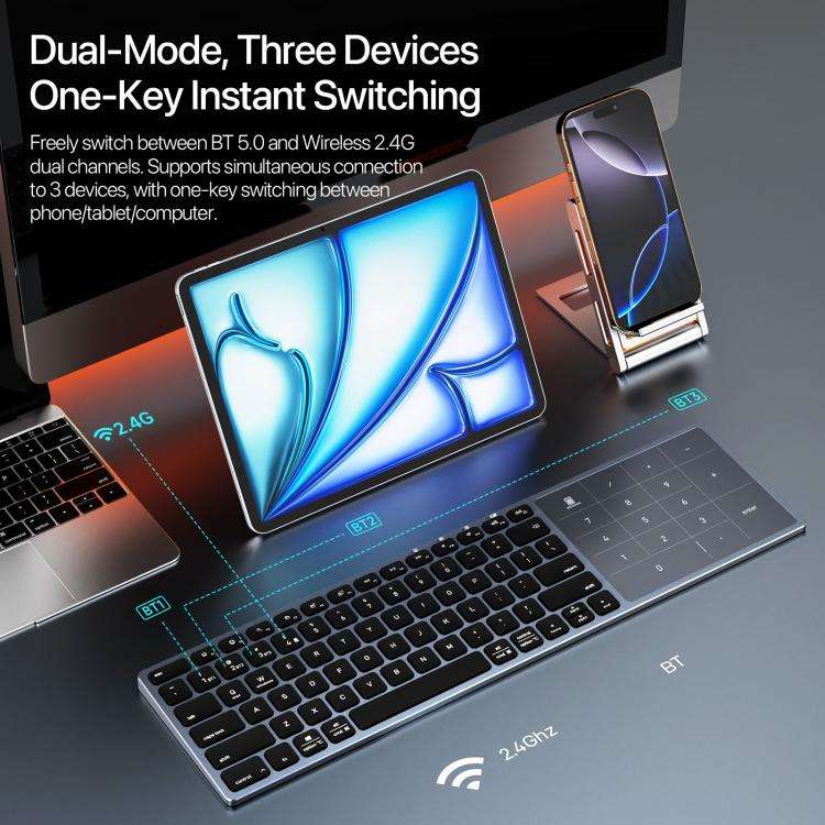 DUX DUCIS LK Pro Series Universal Dual-Mode Aluminum Alloy Wireless Keyboard With Touch Digital P...