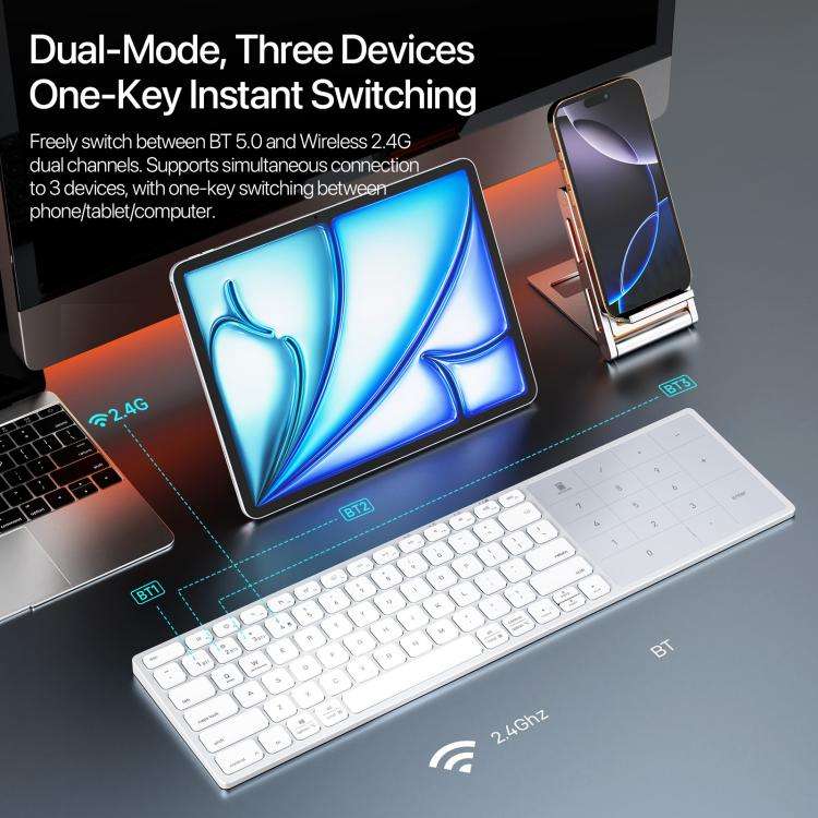 DUX DUCIS LK Pro Series Universal Dual-Mode Aluminum Alloy Wireless Keyboard With Touch Digital P...