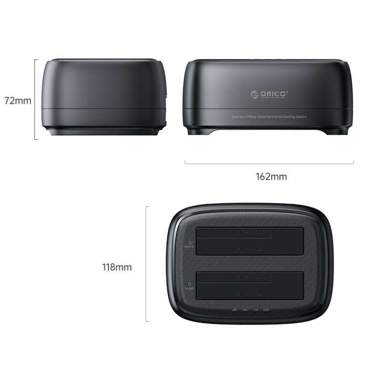 ORICO DD28C3-C 2.5 / 3.5 inch HDD / SSD Type-C to SATA 2 Bay Drive Docking Station, US Plug(Black)