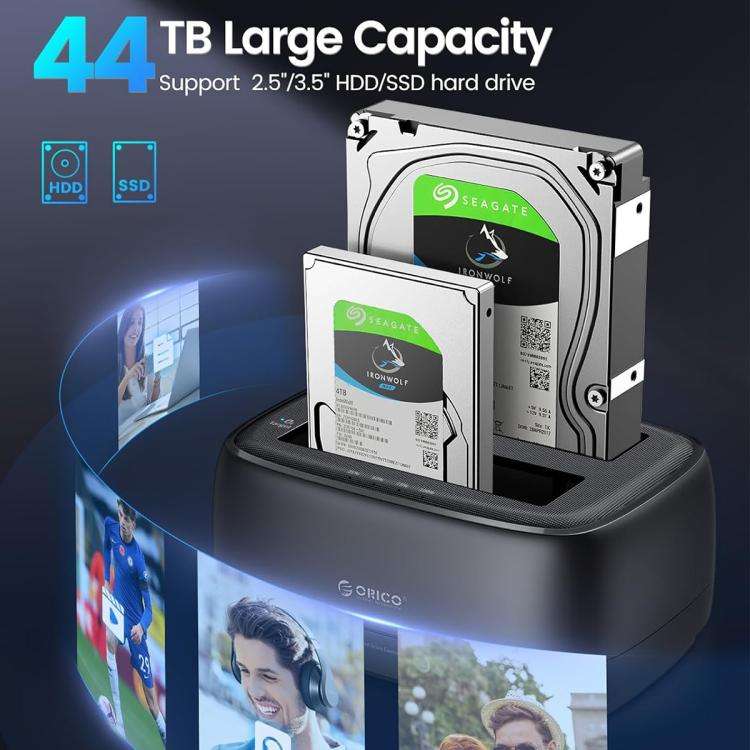 ORICO DD28C3-C 2.5 / 3.5 inch HDD / SSD Type-C to SATA 2 Bay Drive Docking Station, EU Plug(Black)