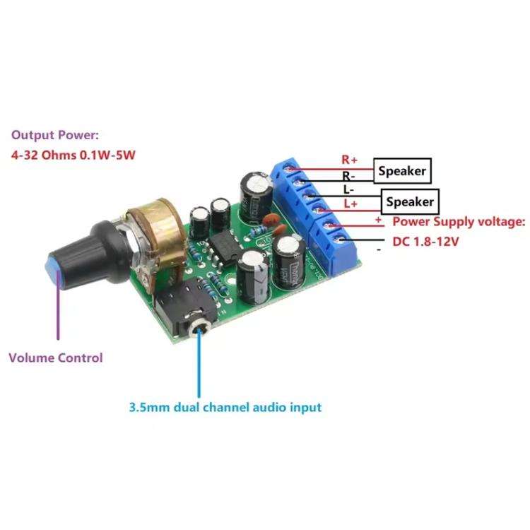 TDA2822M Mini DC2-12V 2.0 Dual-Channel Stereo Amplifier Module