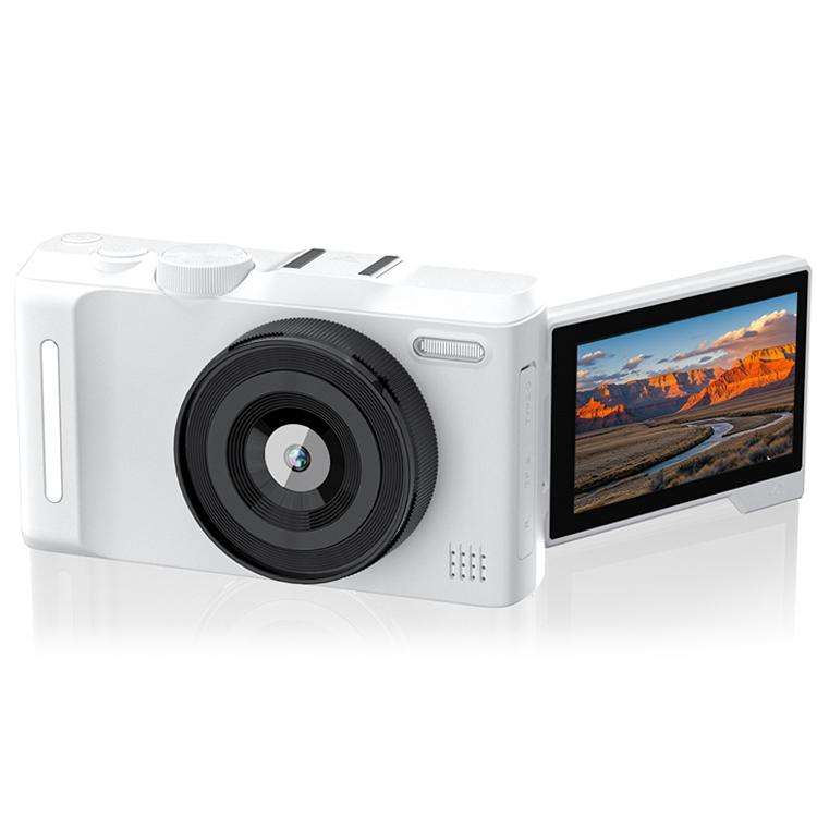 DX9 48MP 4K 3 inch HD LCD Flip Screen Retro Style CCD Mirrorless Digital Camera(White)