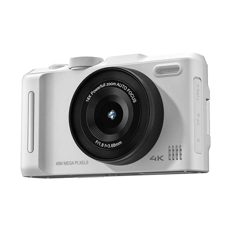 DX9 48MP 4K 3 inch HD LCD Flip Screen Retro Style CCD Mirrorless Digital Camera(White)