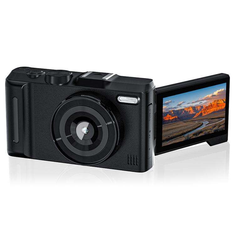 DX9 48MP 4K 3 inch HD LCD Flip Screen Retro Style CCD Mirrorless Digital Camera(Black)