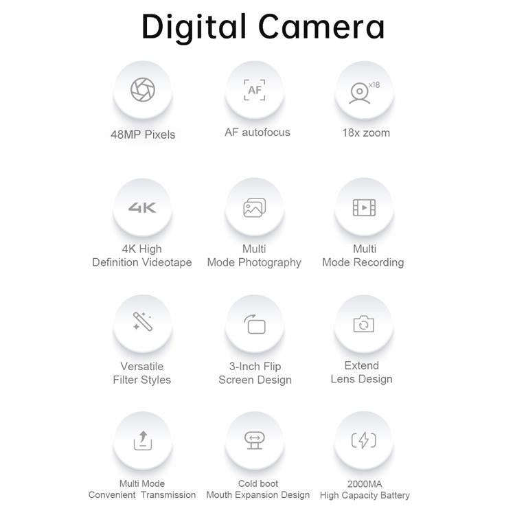 DX9 48MP 4K 3 inch HD LCD Flip Screen Retro Style CCD Mirrorless Digital Camera(White)