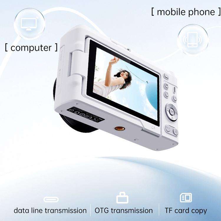 DX9 48MP 4K 3 inch HD LCD Flip Screen Retro Style CCD Mirrorless Digital Camera(White)