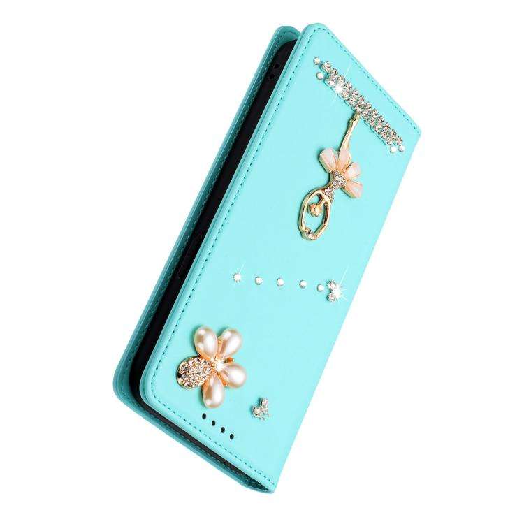 For Ulefone Note 21 Ballet Girl Diamond Studded RFID Vegan Leather Phone Case(Mint Green)