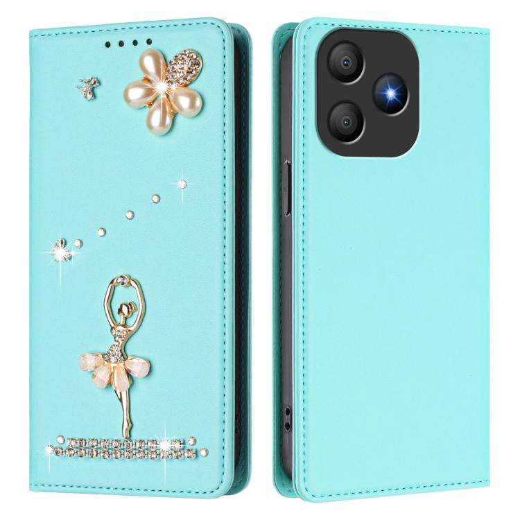 For Blackview Wave 9C Ballet Girl Diamond Studded RFID Vegan Leather Phone Case(Mint Green)