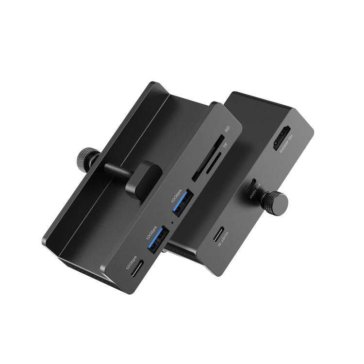 HCL-1071 7-port Type-C 3.2 Clamp Clamp Docking Station HUB with Type-C to Type-C Cable(Black)
