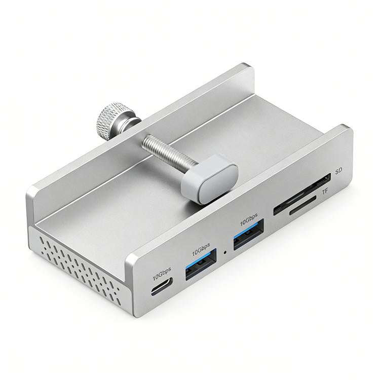 HCL-1071 7-port Type-C 3.2 Clamp Clamp Docking Station HUB with Type-C to Type-C Cable(Silver)