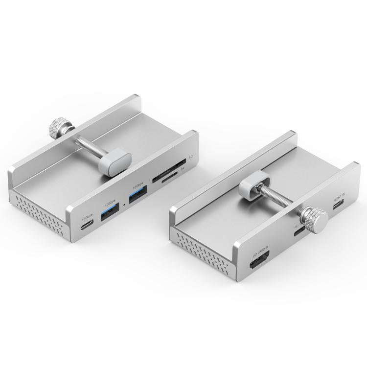 HCL-1071 7-port Type-C 3.2 Clamp Clamp Docking Station HUB with Type-C to Type-C Cable(Silver)